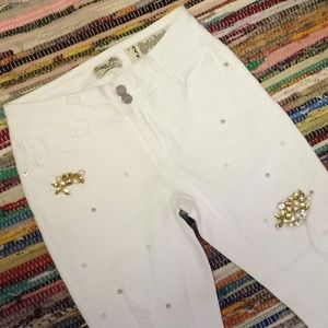 Indigo Rein White Distressed & Bedazzled Ankle Jeans- #1786